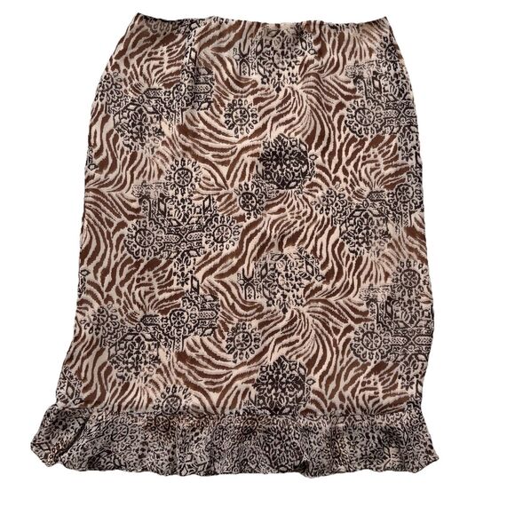 Y2K Cynthia Howie Maggy Boutique Women’s 14 Petite Silk Brown Animal Print Skirt - Picture 1 of 10